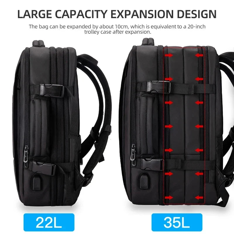 Zaino uomo elegante con multi-tasche organizer, scomparto laptop, porta USB per business e ufficio.
