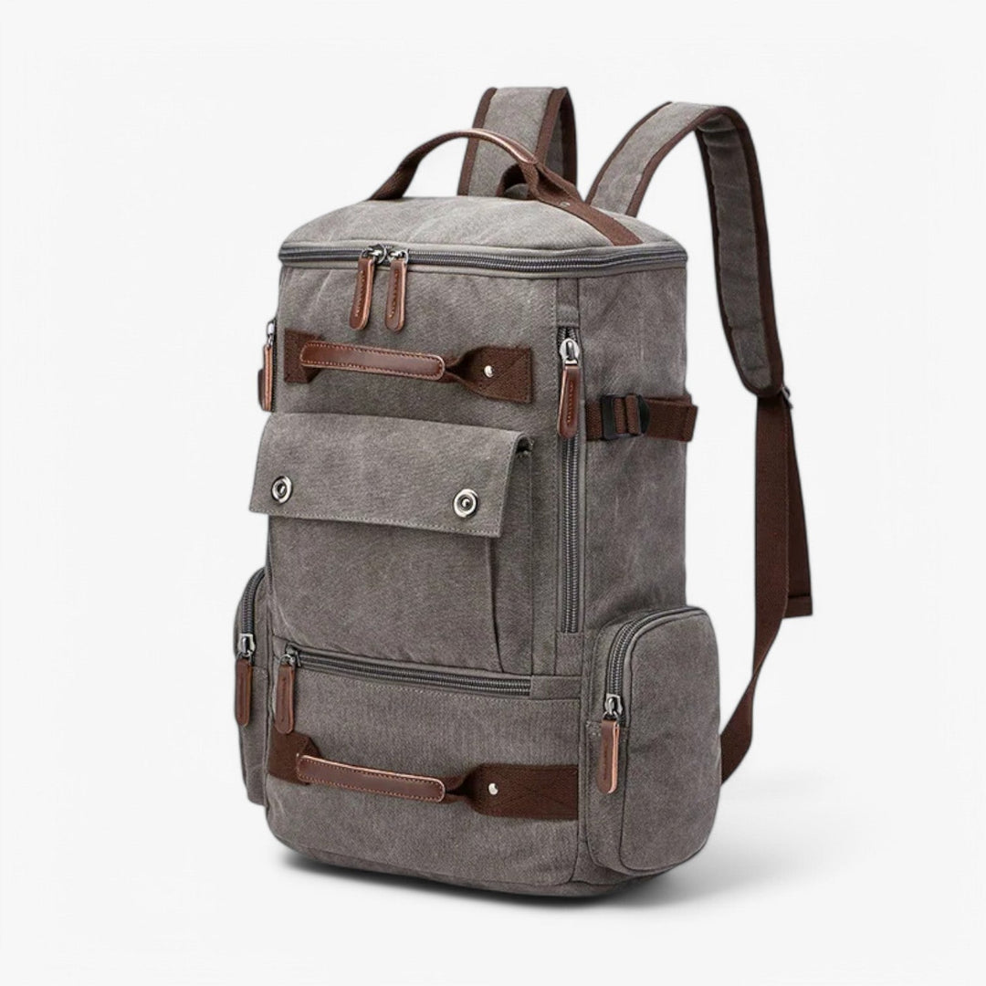 Zaino ufficio uomo blu multitasche con schienale imbottito e scomparto per laptop sicuro.