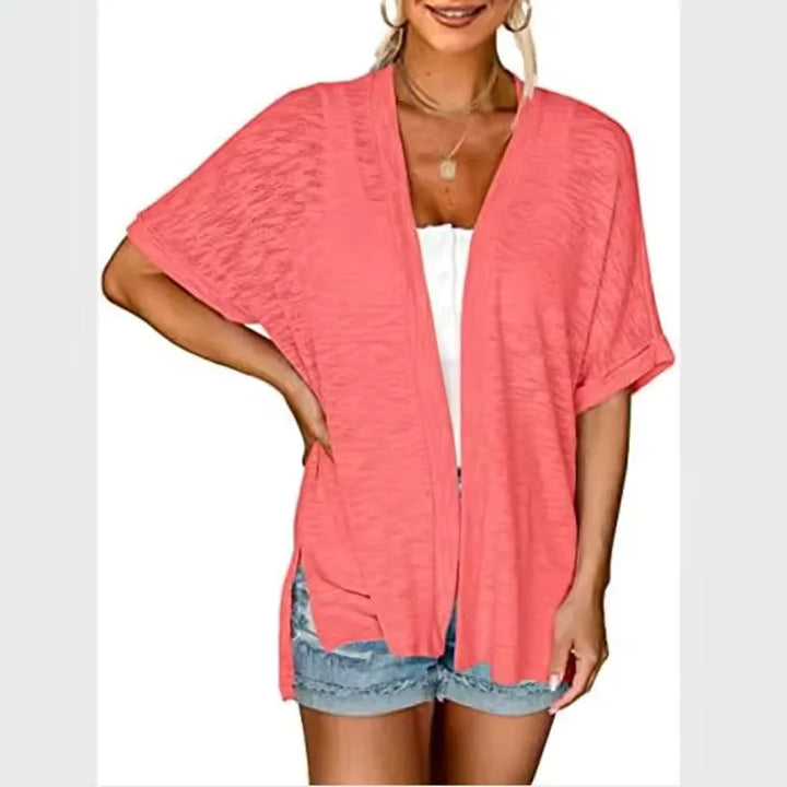 Cardigan donna casual, manica corta, abbigliamento femminile, moda versatile primavera.