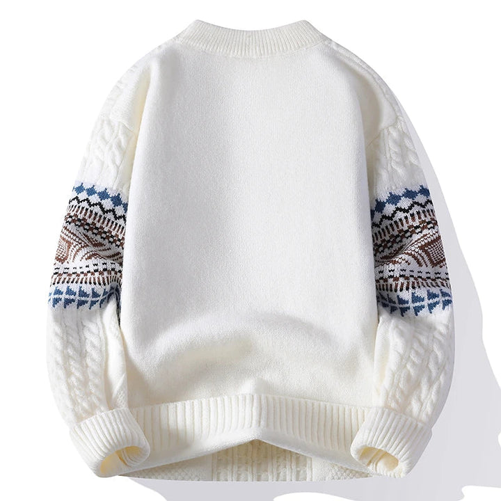 Abbigliamento uomo: maglione geometrico a girocollo. Design moderno, caldo e versatile per l'inverno.