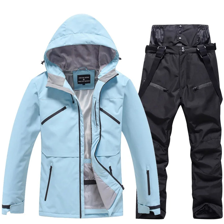 Set giacca e pantaloni da snowboard unisex, isolati per sport invernali estremi.