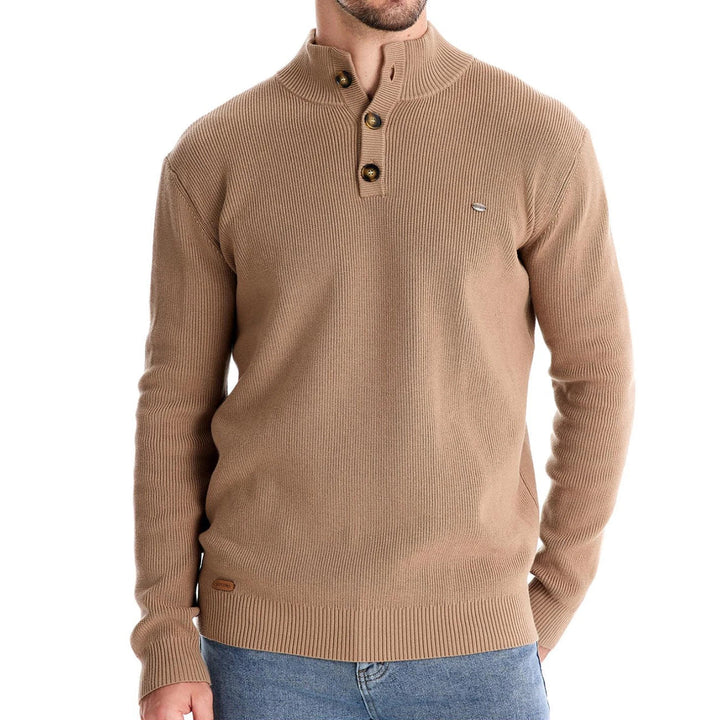 Maglione uomo con bottoni e bordi a coste, un capo versatile e raffinato per ogni occasione casual.