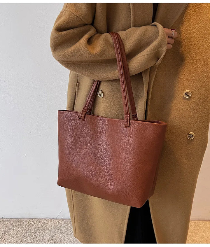 Borsa tote da donna in pelle sintetica, stile vintage resistente. Ideale per libri, scuola e università.