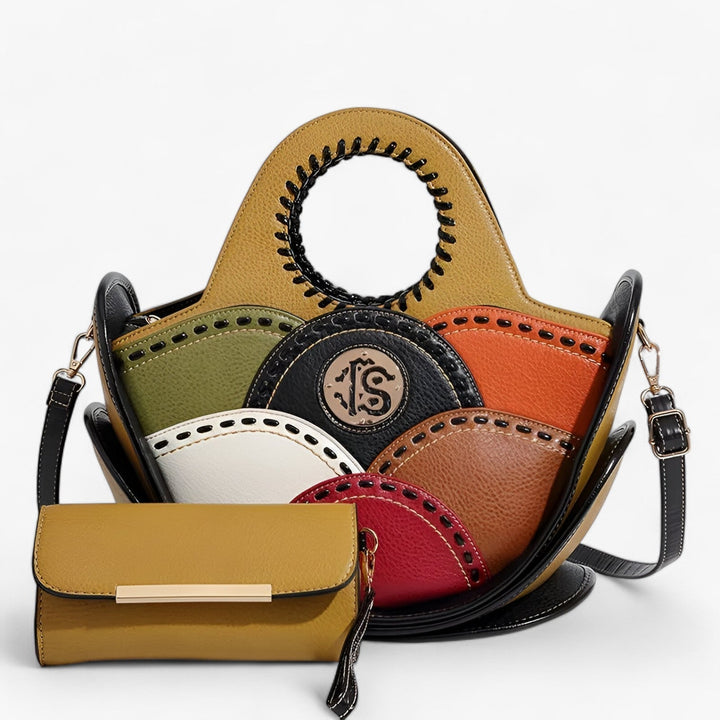 Borsa a mano Mosaico, stile mosaico multicolore, tracolla donna regolabile per comfort e versatilità.
