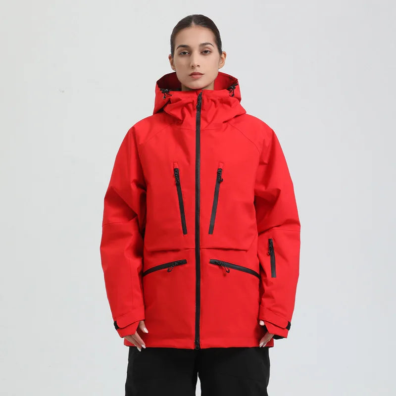Giacca snowboard unisex con cappuccio regolabile, idrorepellente e traspirante.