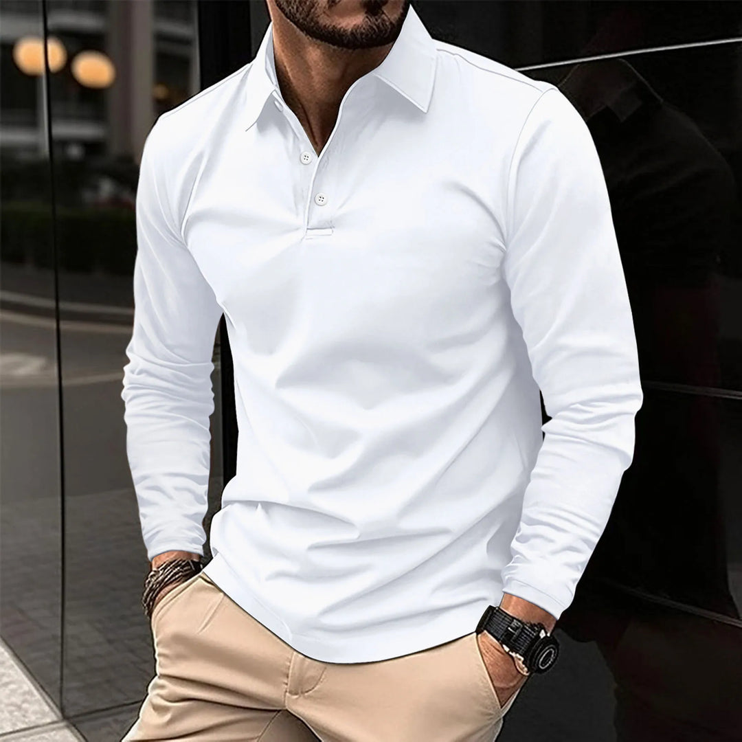 Polo uomo slim fit a maniche lunghe in cotone, perfetta per un look casual chic e versatile.