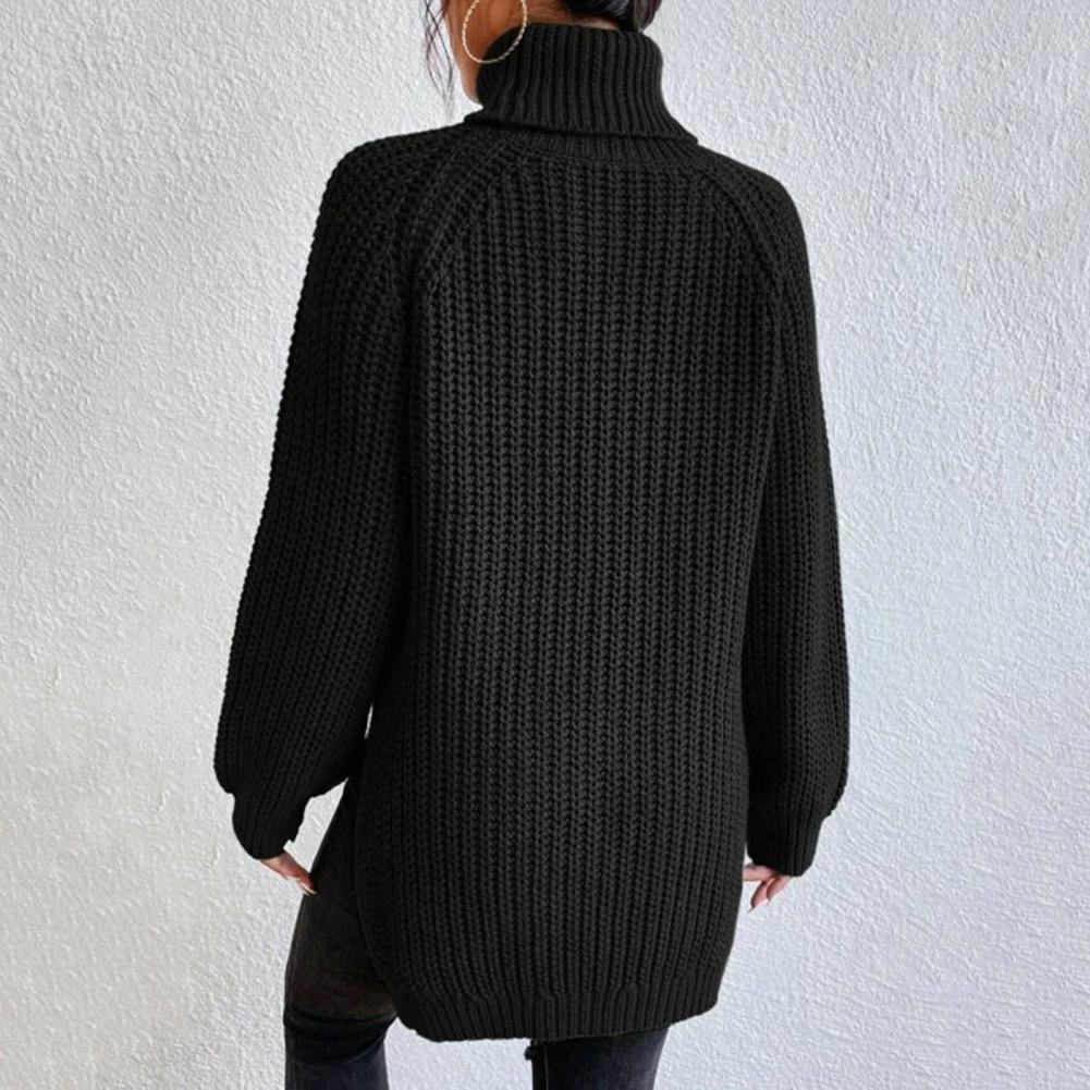Maglione dolcevita viola da donna, vestibilità comoda e lavorato a maglia, caldo per l'autunno.