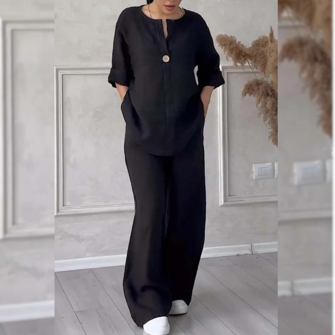 Giacca elegante estiva del set donna due pezzi, con taglio sartoriale e maniche lunghe, ideale per outfit chic.