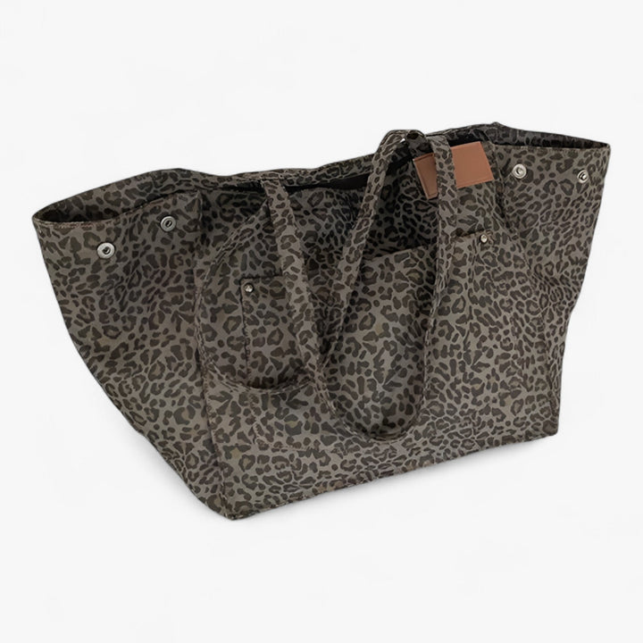 Borsa tote leopardata di grande capacità per donna, perfetta per shopping, lavoro o viaggi con stile.