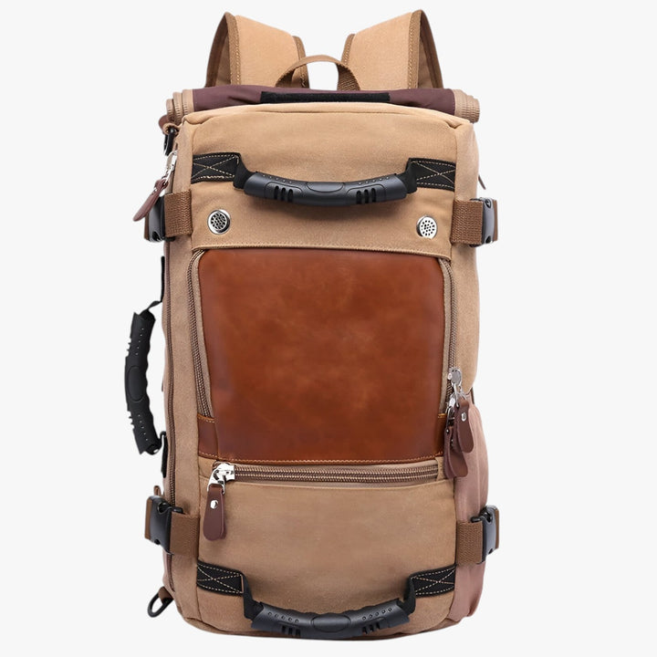 Zaino uomo 50L per viaggio e trekking, multiuso, kaki, resistente e durevole per avventure outdoor.