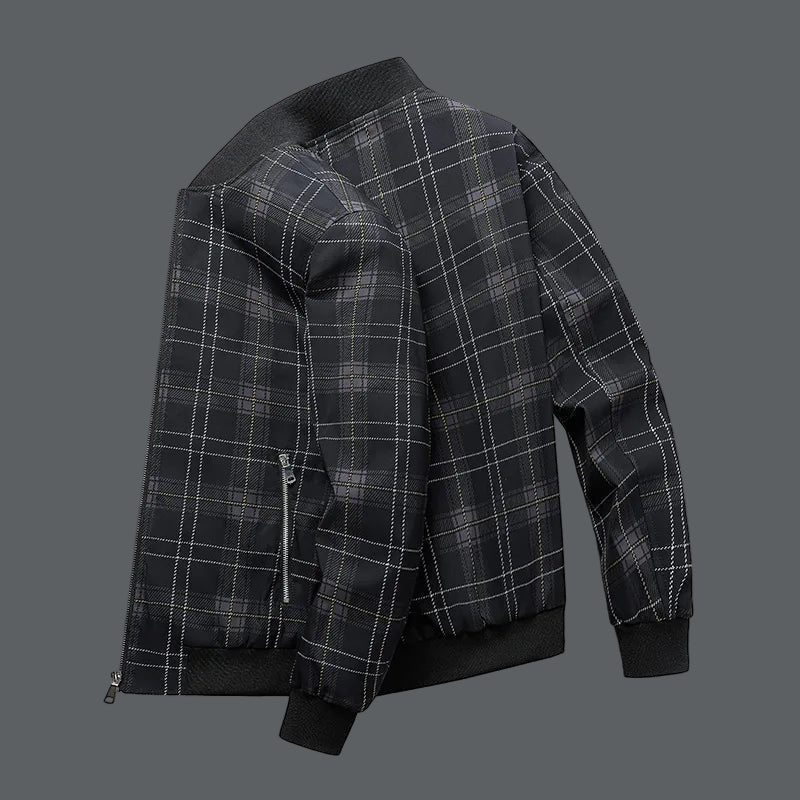 Stiloso bomber a quadri per uomo, con chiusura a zip, capo essenziale per l'abbigliamento invernale.