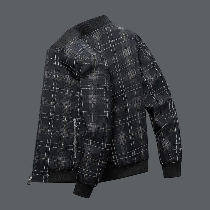Stiloso bomber a quadri per uomo, con chiusura a zip, capo essenziale per l'abbigliamento invernale.