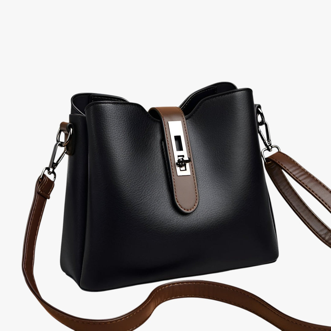 Borsa a spalla donna multicolore di tendenza, con design unico e chiusura decorativa, per la donna moderna.