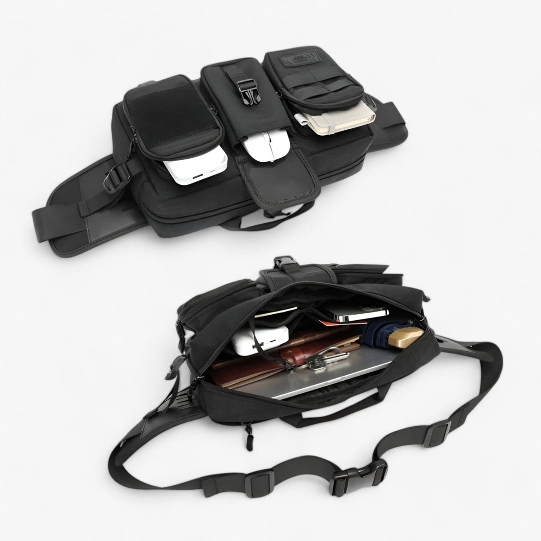 Marsupio unisex da viaggio con design multitasche, comodo e versatile per ogni avventura.