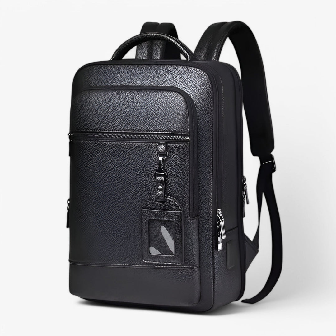 Zaino porta laptop nero da uomo, stile elegante per lavoro e uso quotidiano.