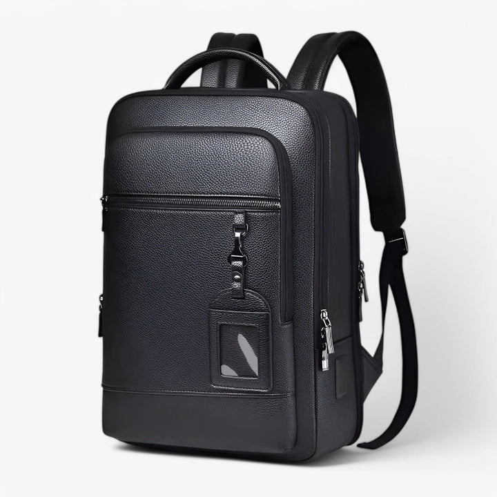 Zaino porta laptop nero da uomo, stile elegante per lavoro e uso quotidiano.