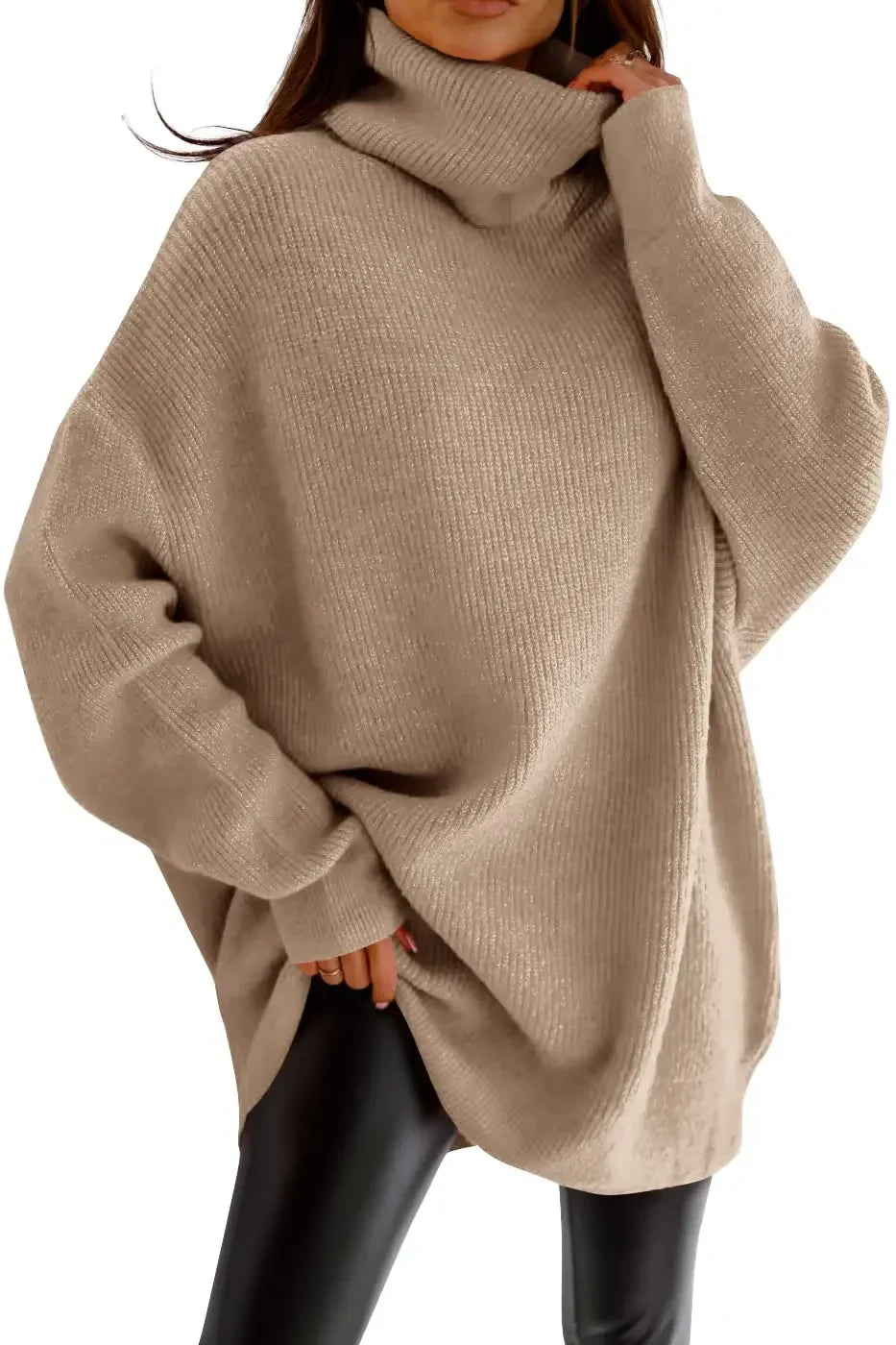 Maglione donna invernale oversize, pullover a collo alto morbido e caldo per affrontare il freddo con stile.
