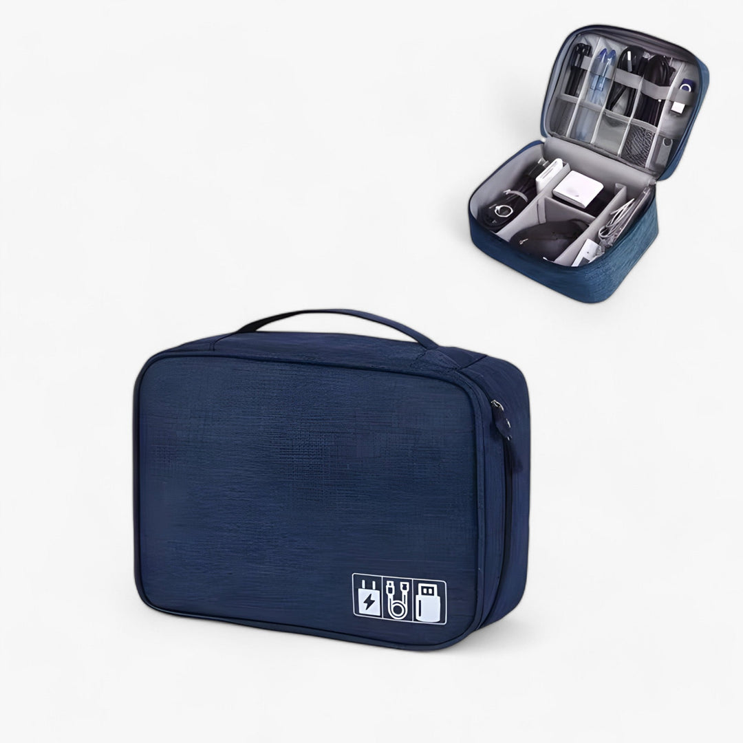 Organizer multiscomparto per accessori tech, ideale per organizzare cavi e dispositivi durante il viaggio unisex.