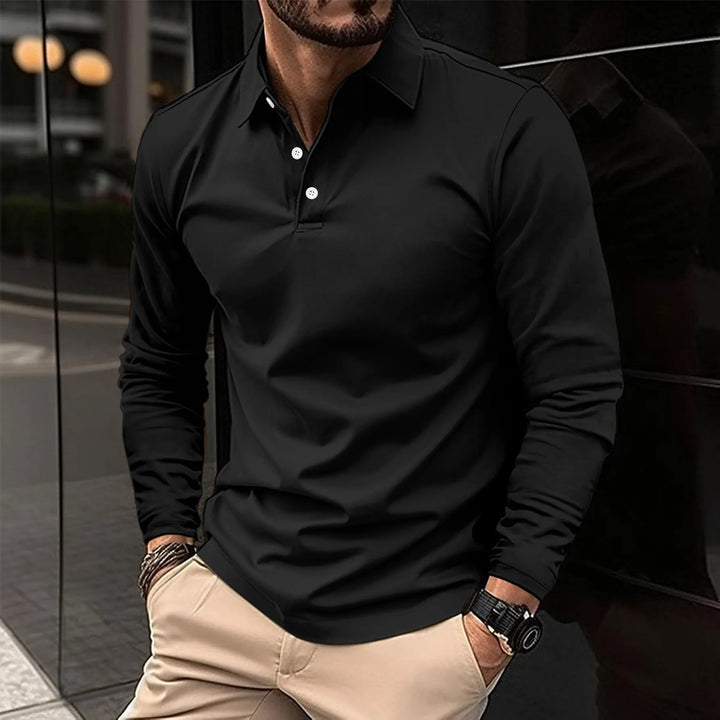 Polo uomo a maniche lunghe con colletto e bottoni, abbigliamento elegante e confortevole per un look stagionale.