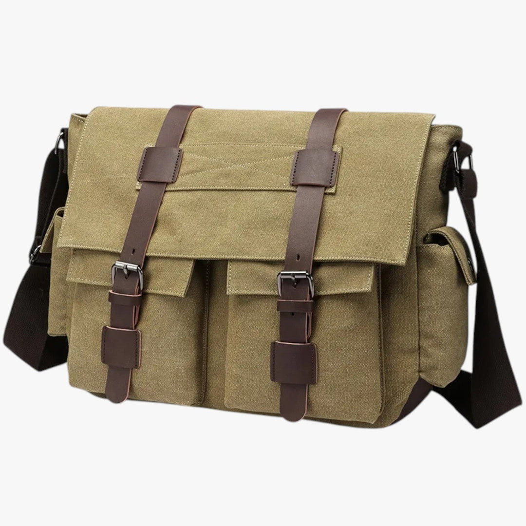 Borsa messenger uomo in tela multicolore con tracolla regolabile per un look pratico e di stile.