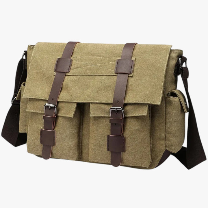 Borsa messenger uomo in tela multicolore con tracolla regolabile per un look pratico e di stile.