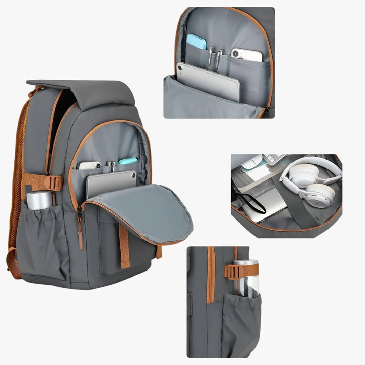Zaino da uomo adulto moderno, con funzionalità multitasche per una perfetta organizzazione di laptop e accessori da viaggio.