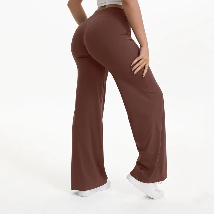 Pantaloni sportivi casual donna, vita alta, gamba ampia, ideali per yoga, relax e attività leggere.