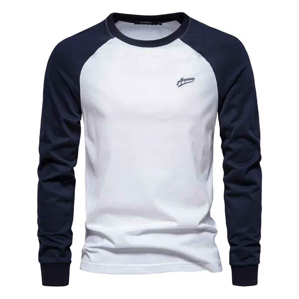 Camicia da uomo casual a maniche lunghe, vestibilità slim e design raglan, ideale per la moda maschile autunnale.