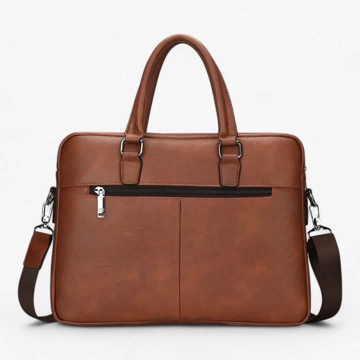 Borsa da lavoro uomo in pelle nera con tracolla, scomparto porta laptop e documenti.