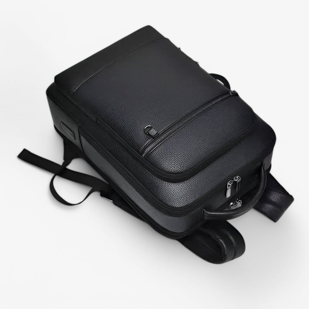 Zaino porta laptop nero da uomo, design elegante e robusto, perfetto per l'uomo adulto e il lavoro.