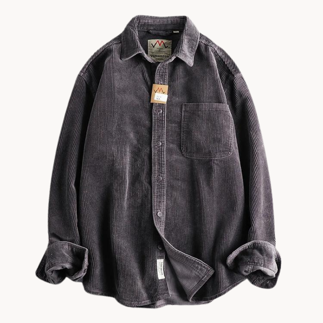 Stile maschile: camicia da uomo strutturata in tessuto corded, maniche lunghe, per comfort quotidiano.
