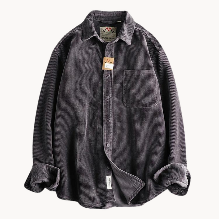 Stile maschile: camicia da uomo strutturata in tessuto corded, maniche lunghe, per comfort quotidiano.
