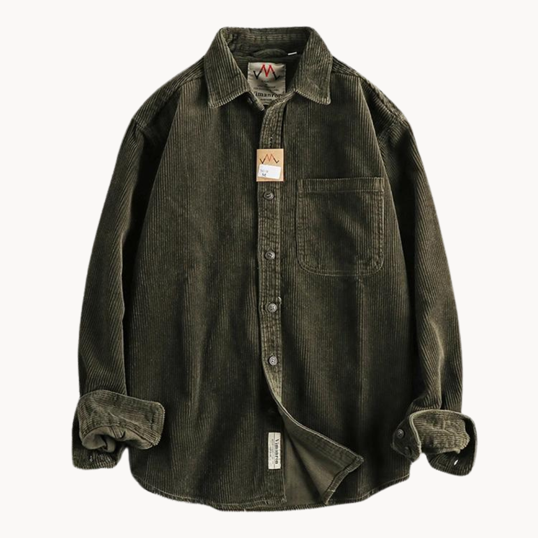 Camicia casual da uomo, tessuto corded, con bottoni, per un look quotidiano e rilassato.