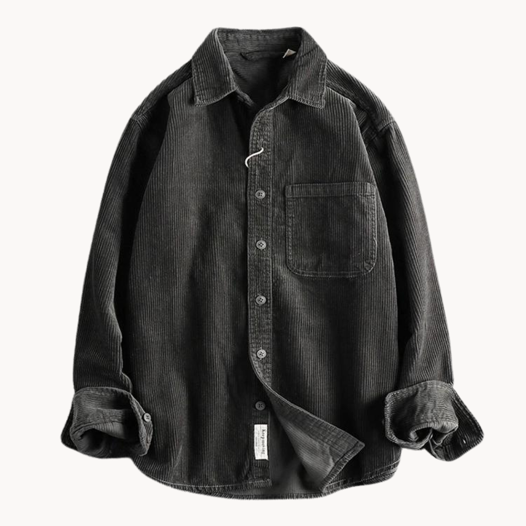Camicia da uomo con maniche lunghe, texture corded, button-down, per un look maschile moderno e casual.