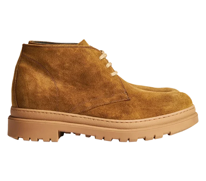 Polacchine uomo rialzate 7 cm colore cammello, scarpe eleganti per un look casual e discreto.