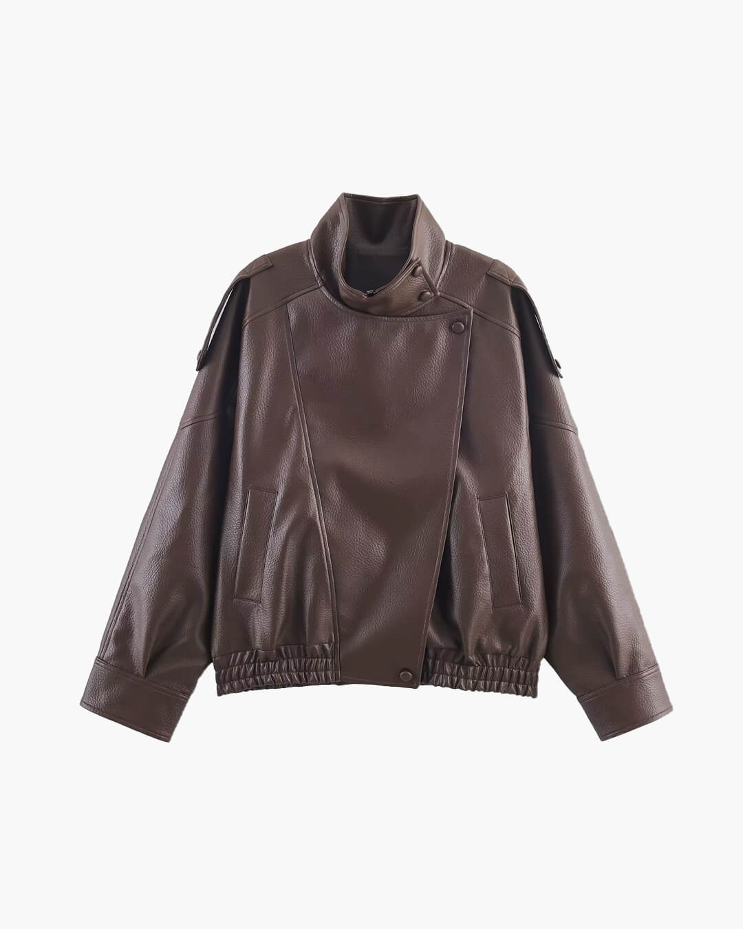 Giacca donna in pelle nera stile biker, taglio aderente, ideale per moda urbana e outfit rock invernali. Zip metallo.