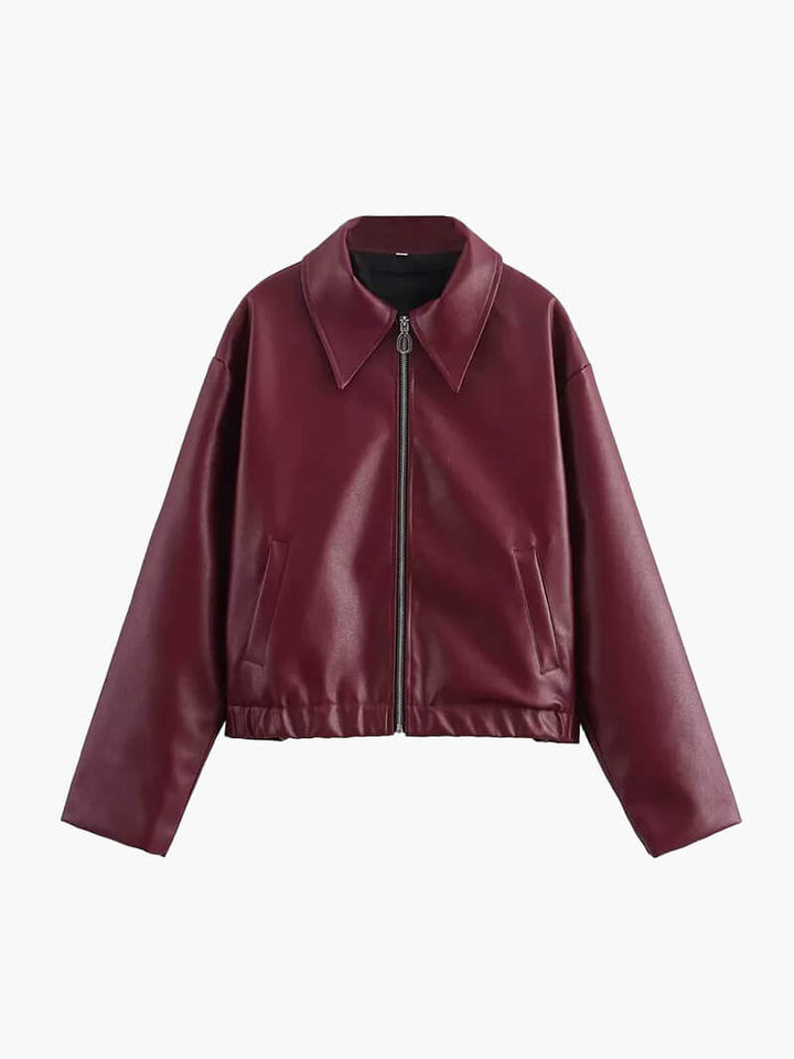 Giacca elegante da donna in pelle, stile moderno e versatile, perfetta per ogni occasione di moda autunnale/primaverile.