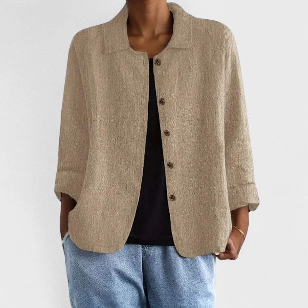 Top donna abbottonato a maniche lunghe, look casual chic per primavera ed estate, massimo comfort.