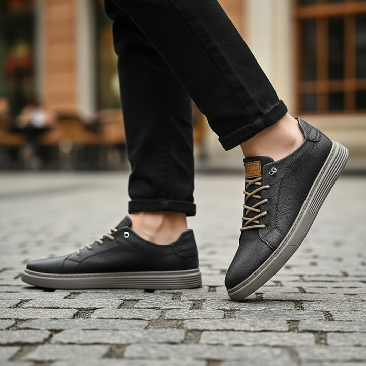 Dettaglio lacci sneakers basse uomo marroni. Scarpe casual stringate con suola in gomma, comfort e stile versatile.