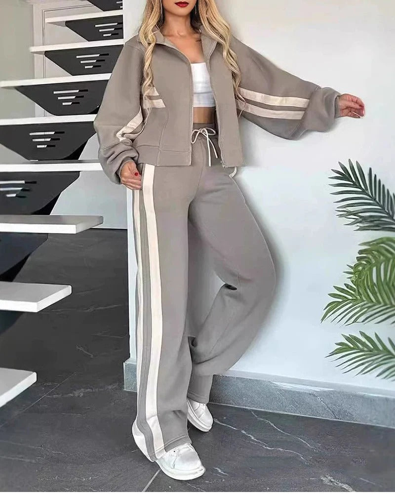 Completo sport chic donna 2 pezzi, outfit confortevole e casual, ideale come loungewear per il relax quotidiano.