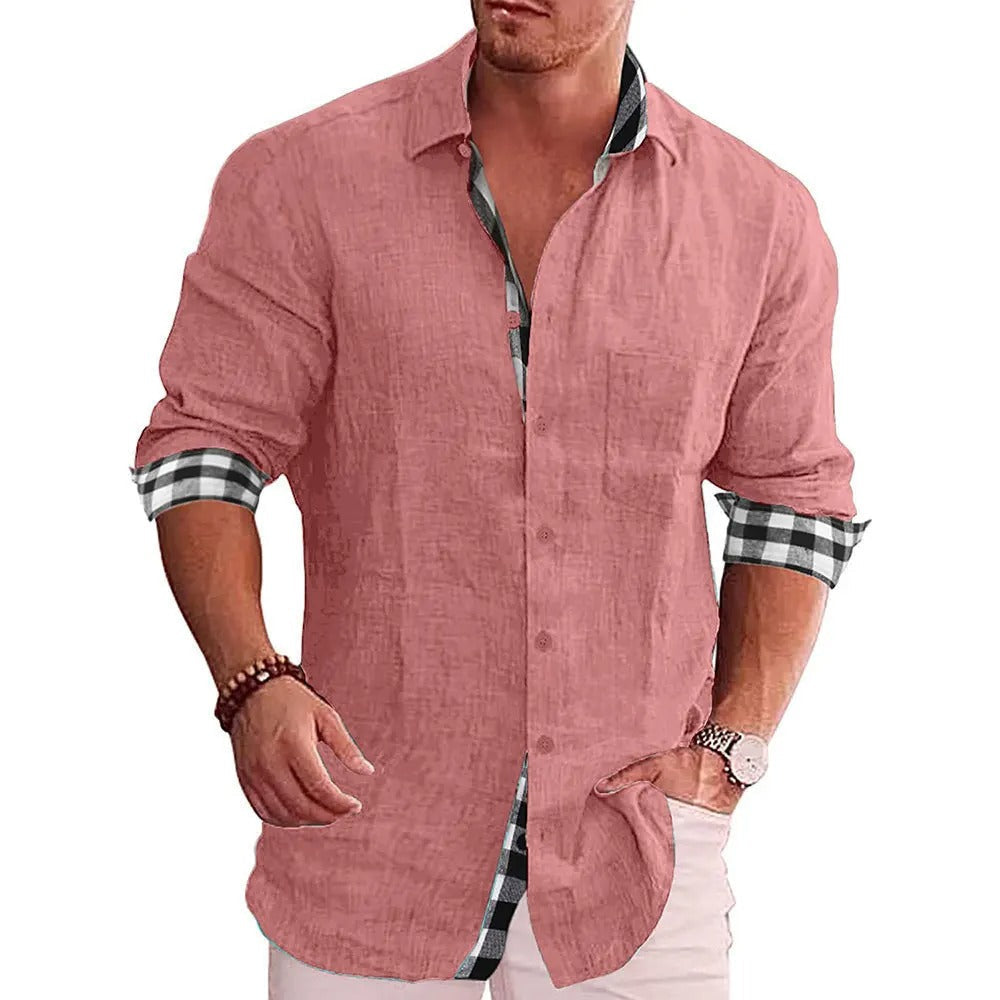 Versatile camicia uomo, maniche lunghe, con eleganti dettagli a contrasto. Perfetta per look formali e casual.