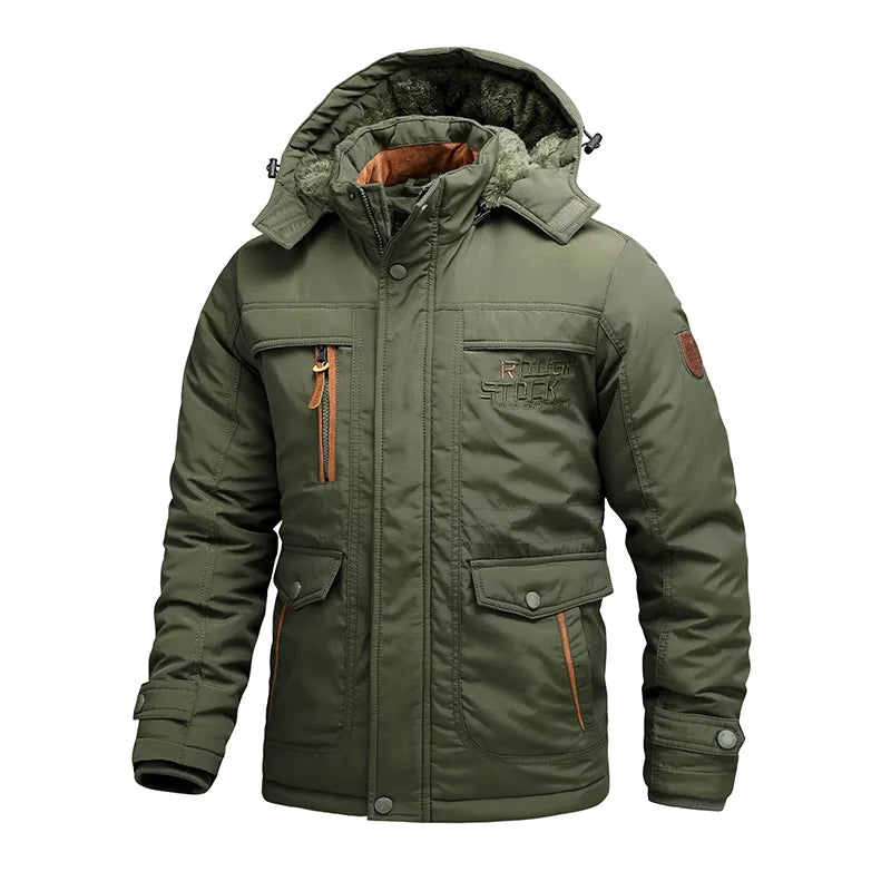 Giacca tattica uomo verde, impermeabile e antivento. Giacca invernale calda per avventura, esterno e viaggio.