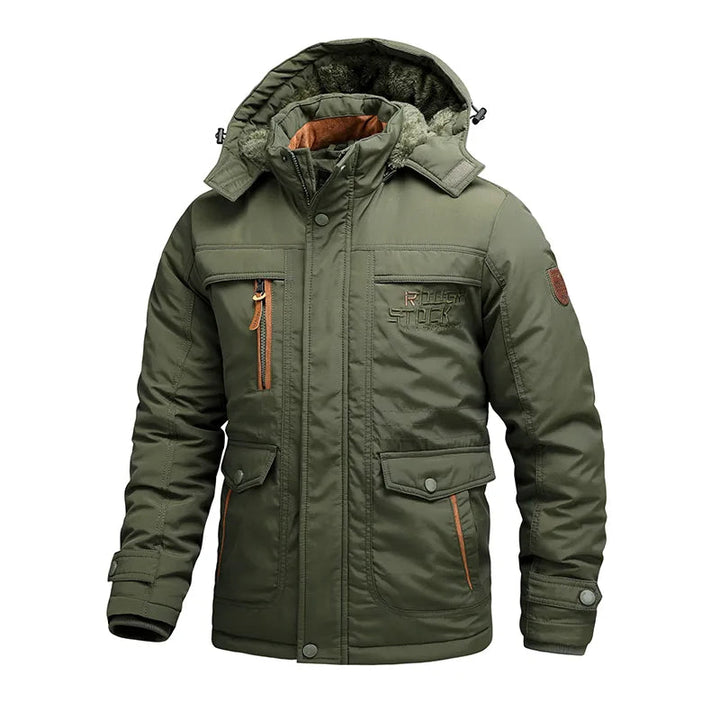 Giacca tattica uomo verde, impermeabile e antivento. Giacca invernale calda per avventura, esterno e viaggio.