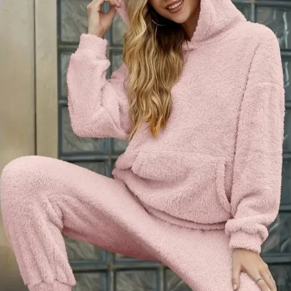 Completo felpa con cappuccio e jogger da donna, set coordinato casual per l'inverno, vestibilità comoda.