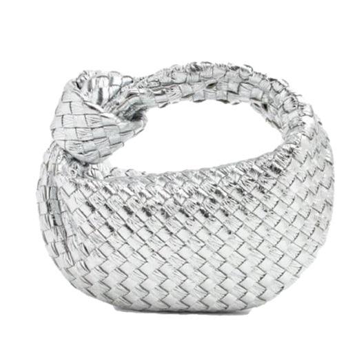 Trendy mini borsa a mano/tracolla da donna con design intrecciato e manico annodato. Essenziale e chic.