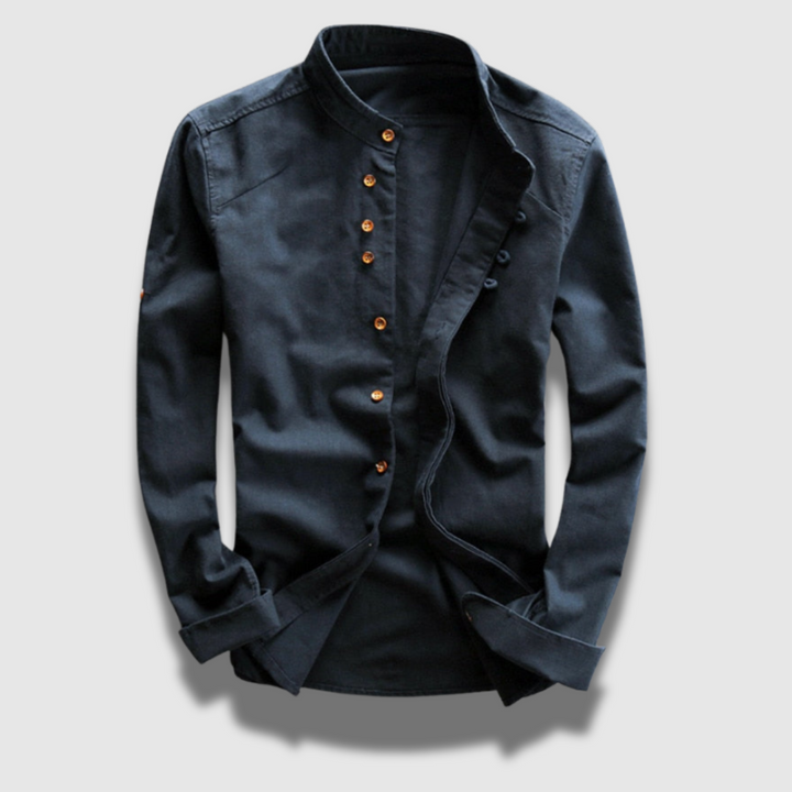 Camicia lunga da uomo in stile giapponese con bottoni, perfetta per un look casual elegante e versatile.