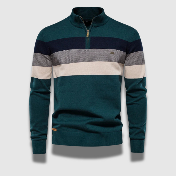 Maglia uomo a righe con zip per autunno inverno. Maglione maschile casual chic, stile moderno e comfort ideale.