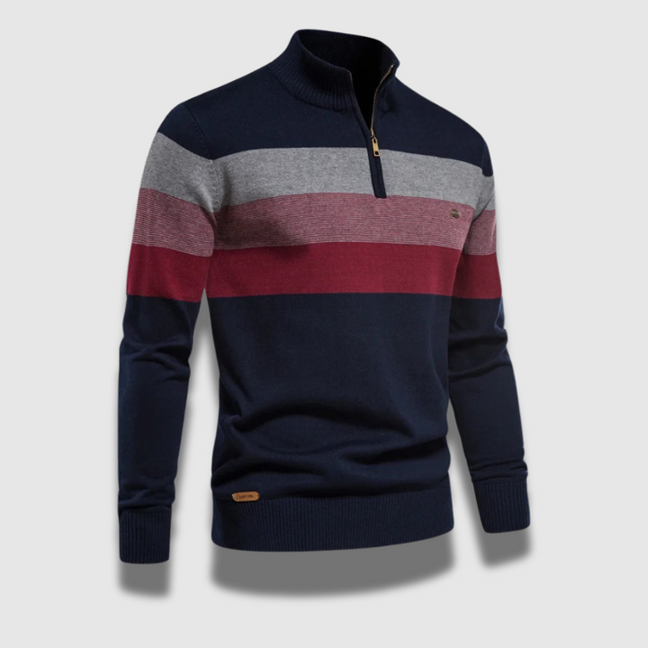 Maglione da uomo a righe con pratica zip, ideale per un look casual moderno. Maglia comoda per la moda maschile.