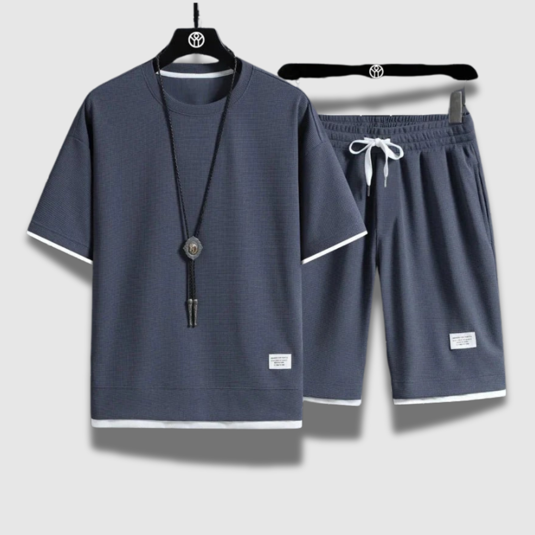 Set estivo casual uomo: camicia e pantaloncini traspiranti per massimo comfort e relax.