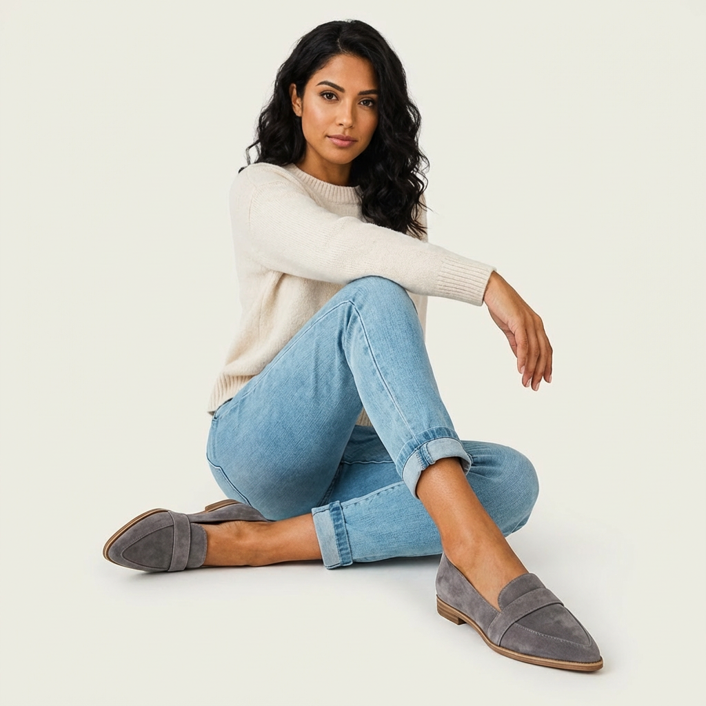 Mocassini cachi da donna a punta, calzature chic per un look casual o raffinato.